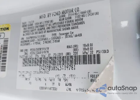 2020 Ford Mustang Ecoboost Premium z USA, uszkodzony, nr VIN 1FATP8UH5L5119781